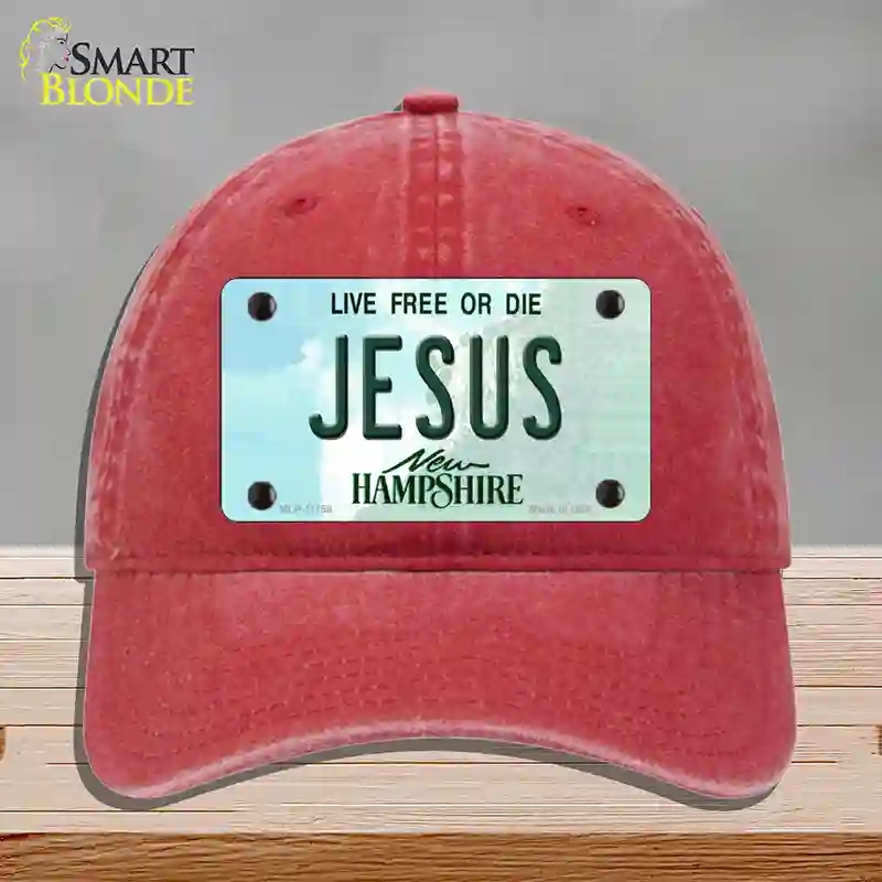 HAT13-MLP-11158 Jesus   Hampshire State Novelty License Plate Hat, Unconstructed Cotton - Red