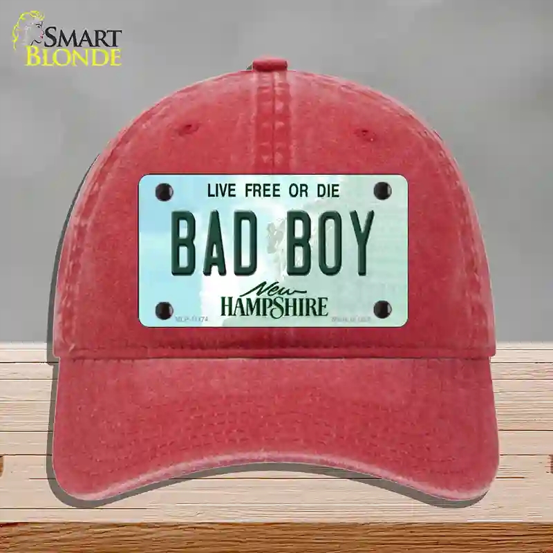 HAT13-MLP-11174 Bad Boy   Hampshire State Novelty License Plate Hat, Unconstructed Cotton - Red