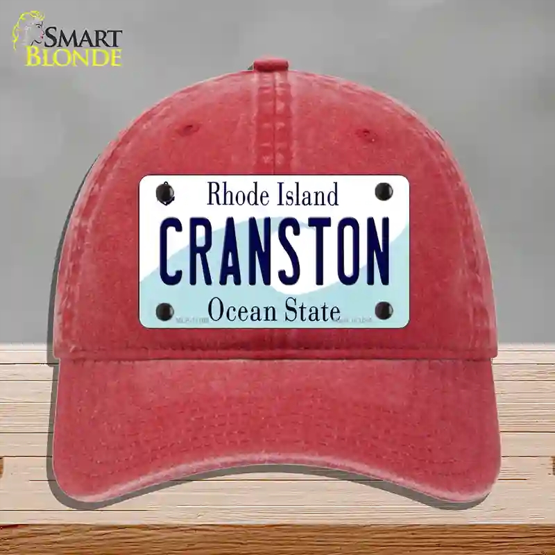 HAT13-MLP-11185 Cranston Rhode Island State Novelty License Plate Hat, Unconstructed Cotton - Red