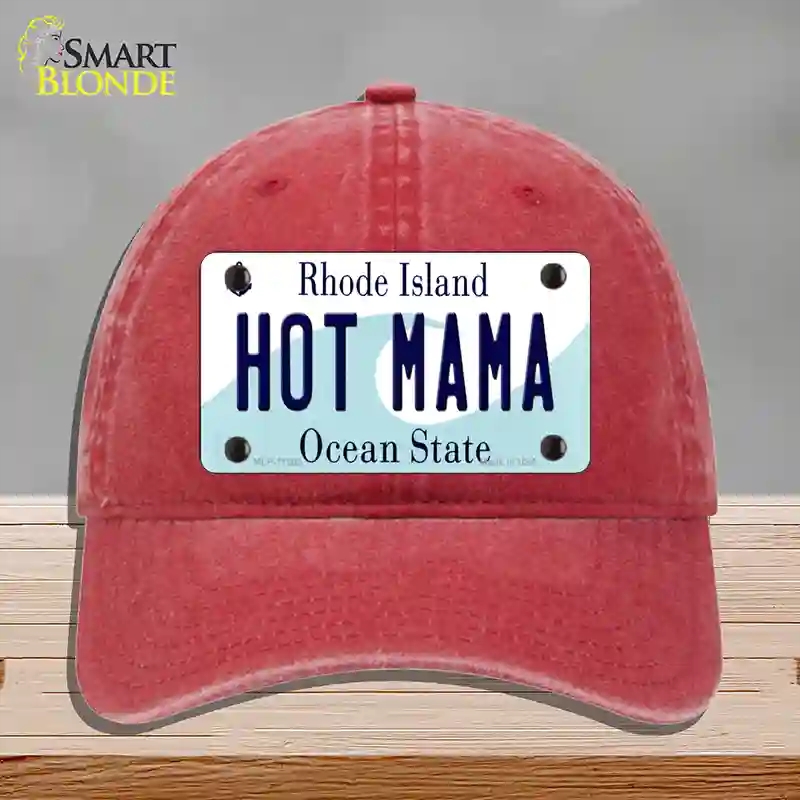 HAT13-MLP-11202 Hot Mama Rhode Island State Novelty License Plate Hat, Unconstructed Cotton - Red
