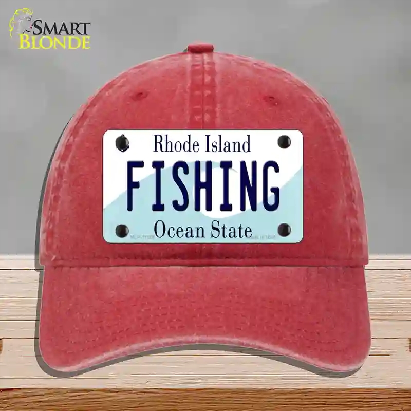 HAT13-MLP-11206 Fishing Rhode Island State Novelty License Plate Hat, Unconstructed Cotton - Red