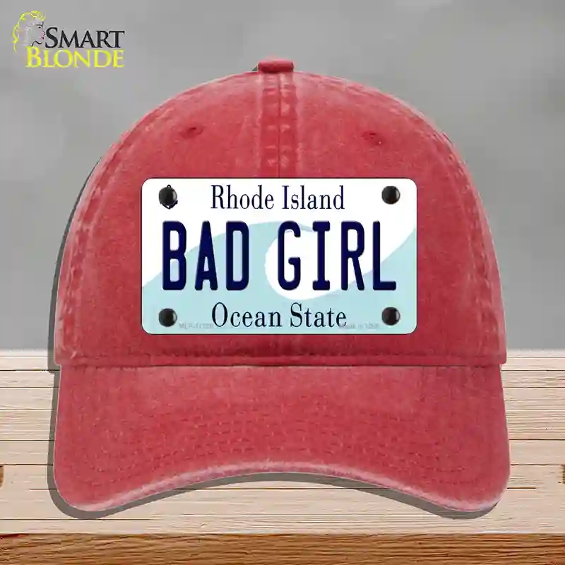 HAT13-MLP-11220 Bad Girl Rhode Island State Novelty License Plate Hat, Unconstructed Cotton - Red