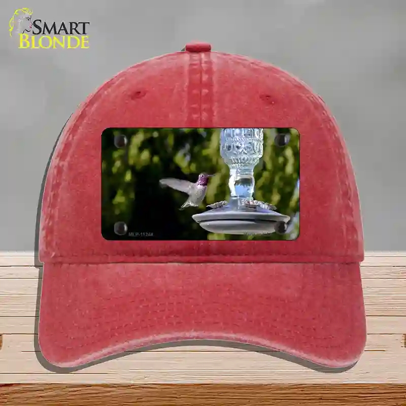 HAT13-MLP-11244 Hummingbird At Feeder Novelty License Plate Hat, Unconstructed Cotton - Red