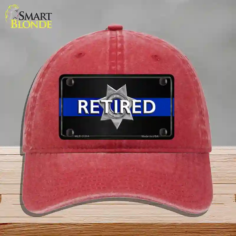 HAT13-MLP-11314 Thin Blue Line Retired Police Novelty License Plate Hat, Unconstructed Cotton - Red