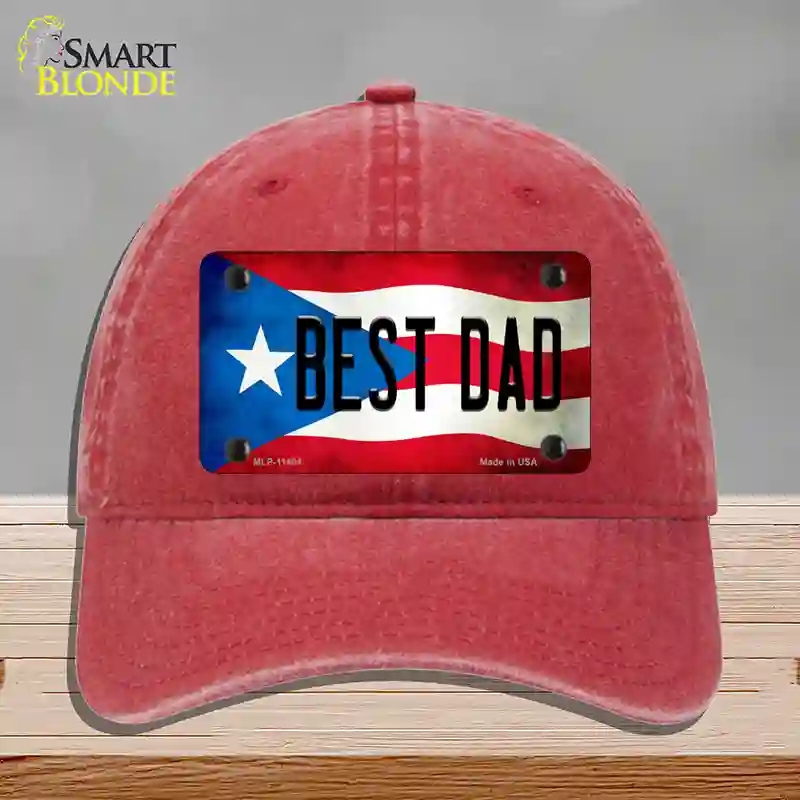 HAT13-MLP-11404 Best Dad Puerto Rico Flag Novelty License Plate Hat, Unconstructed Cotton - Red