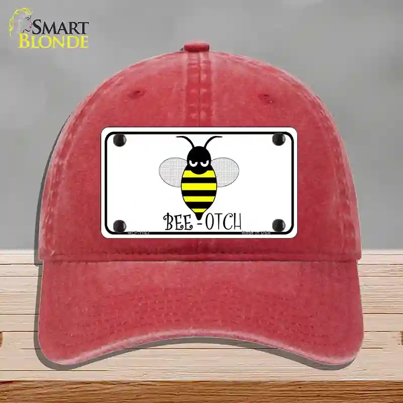 HAT13-MLP-1143 Bee-otch Novelty License Plate Hat, Unconstructed Cotton - Red