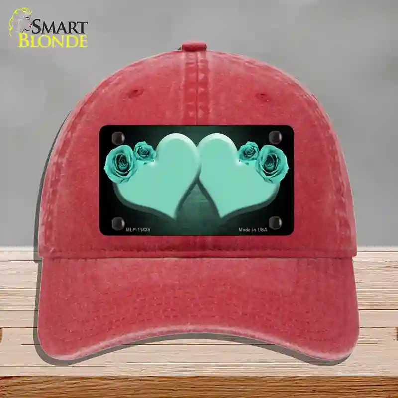 HAT13-MLP-11438 Hearts Over Roses in Mint Novelty License Plate Hat, Unconstructed Cotton - Red