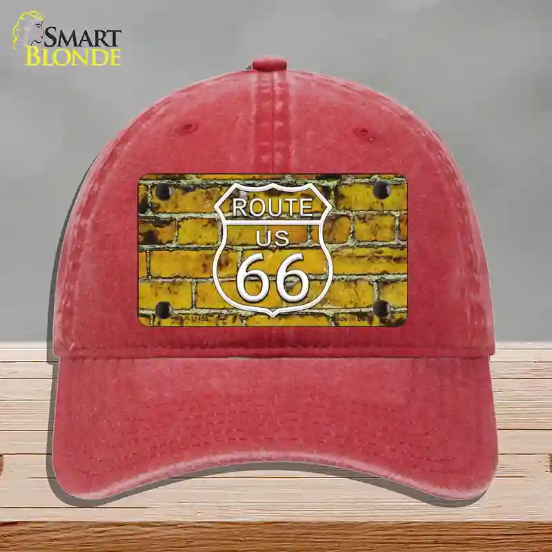 HAT13-MLP-11459 Route 66 Yellow Brick Wall Novelty License Plate Hat, Unconstructed Cotton - Red