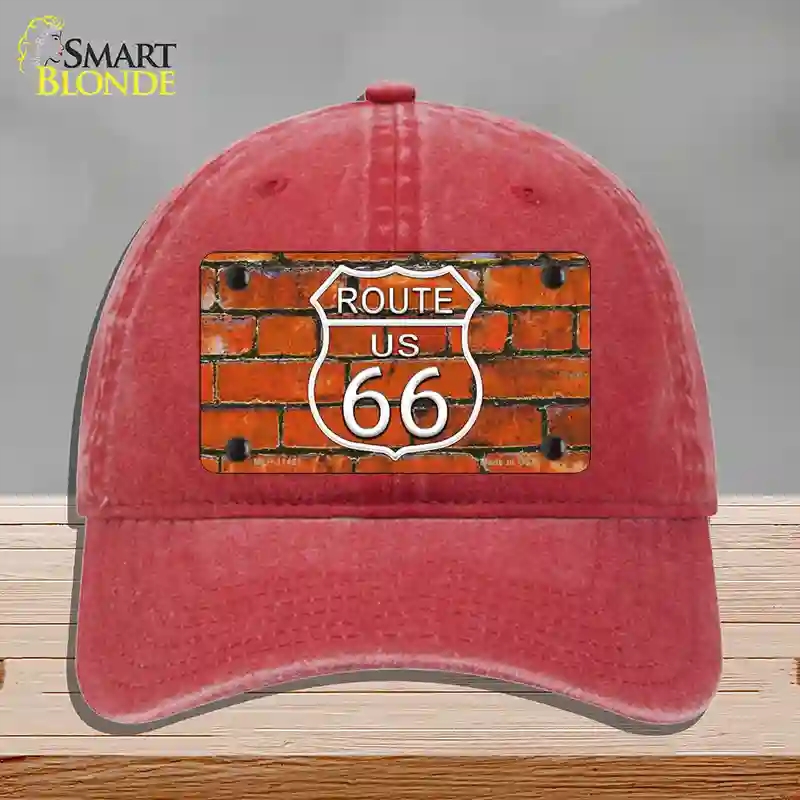 HAT13-MLP-11461 Route 66 Orange Brick Wall Novelty License Plate Hat, Unconstructed Cotton - Red
