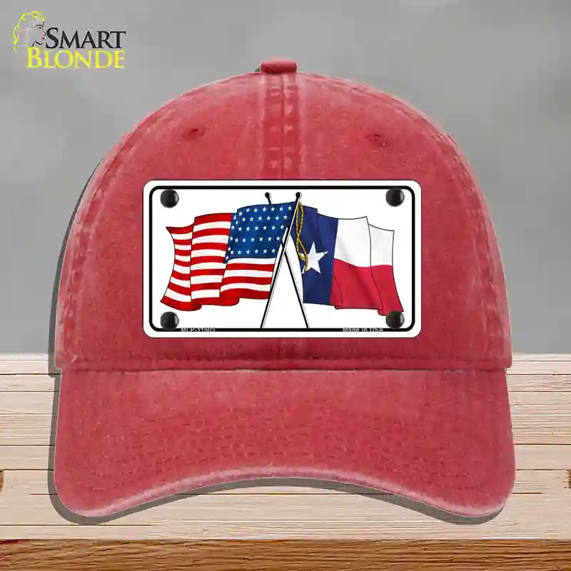 HAT13-MLP-11503 Texas Crossed US Flag Novelty License Plate Hat, Unconstructed Cotton - Red