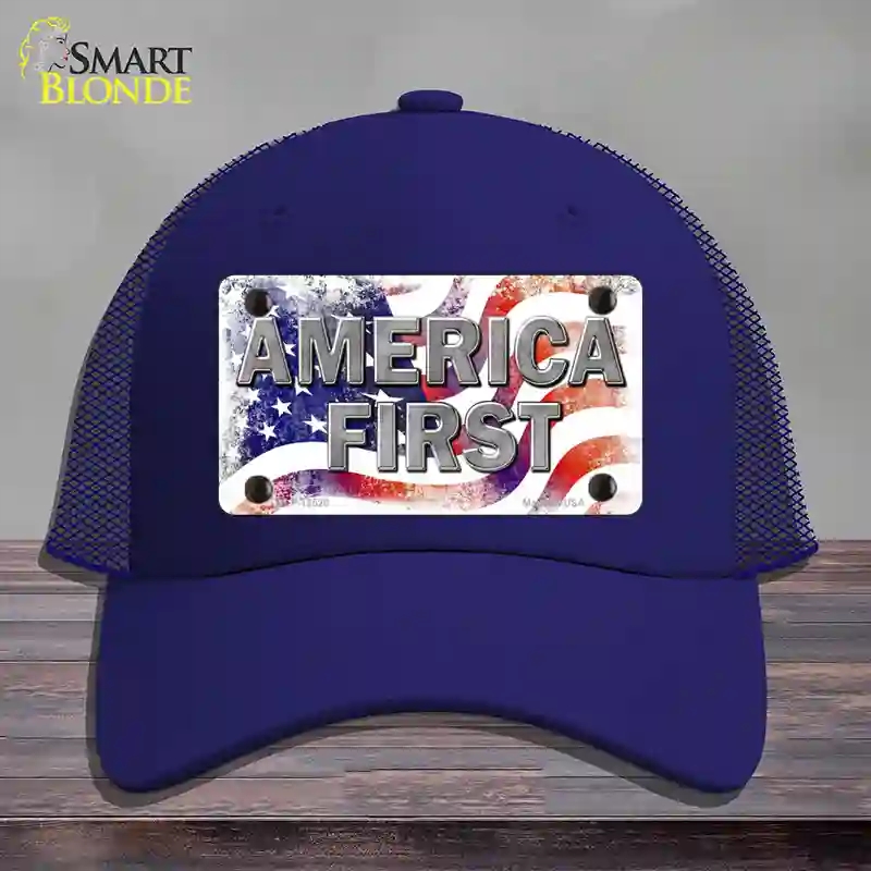 HAT18-MLP-12520 America First Novelty License Plate Hat, Mesh - Royal Blue