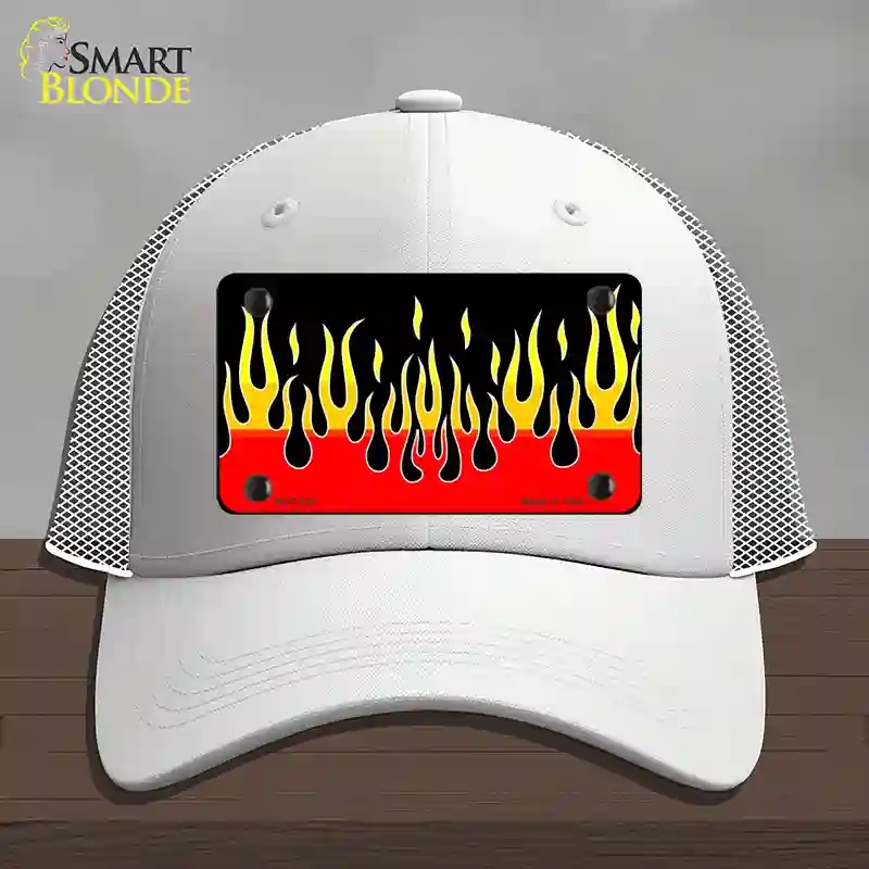 HAT19-MLP-021 Flames Novelty License Plate Hat, Mesh - White