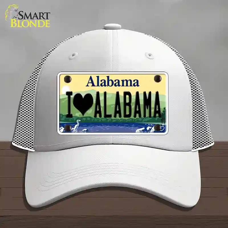 HAT19-MLP-10013 I Love Alabama Novelty License Plate Hat, Mesh - White