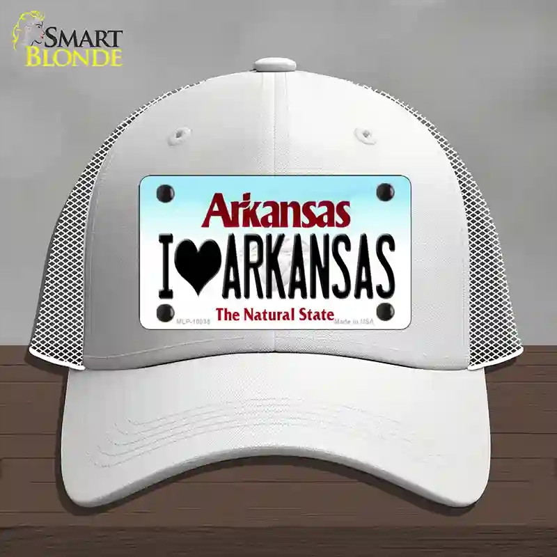 HAT19-MLP-10035 I Love Arkansas Novelty License Plate Hat, Mesh - White