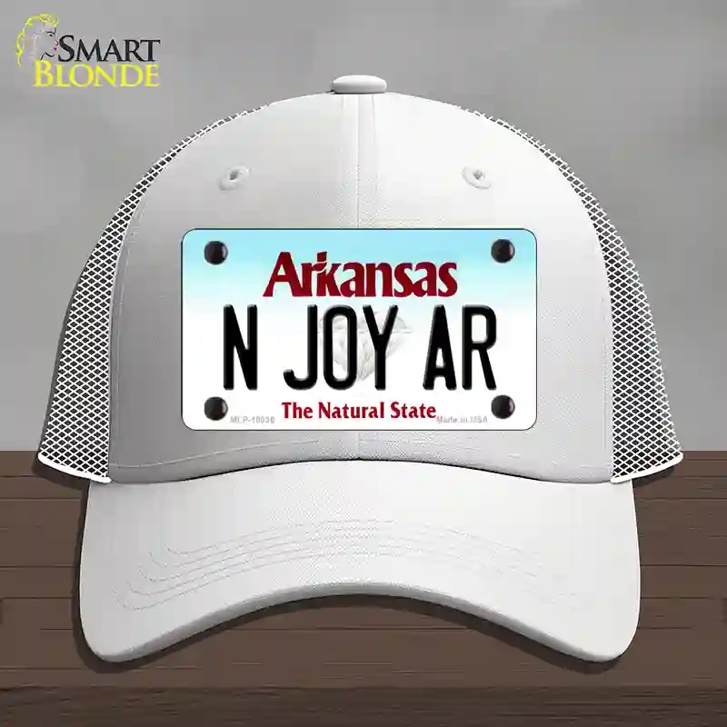 HAT19-MLP-10036 N Joy AR Arkansas Novelty License Plate Hat, Mesh - White