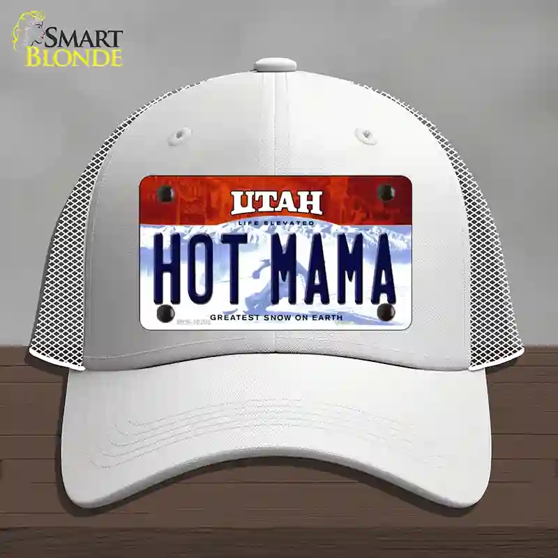 HAT19-MLP-10208 Hot Mama Utah Novelty License Plate Hat, Mesh - White