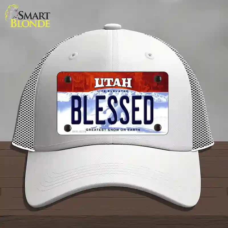 HAT19-MLP-10219 Blessed Utah Novelty License Plate Hat, Mesh - White