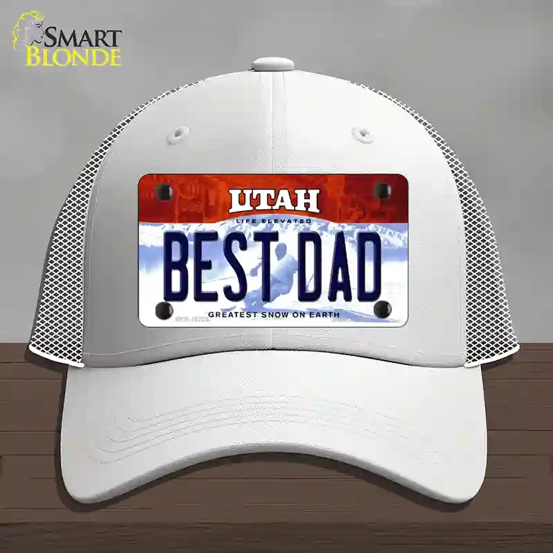 HAT19-MLP-10225 Best Dad Utah Novelty License Plate Hat, Mesh - White