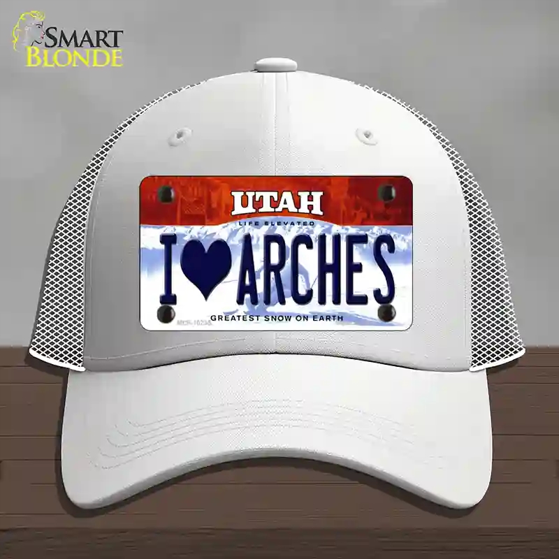 HAT19-MLP-10235 I Love Arches Utah Novelty License Plate Hat, Mesh - White