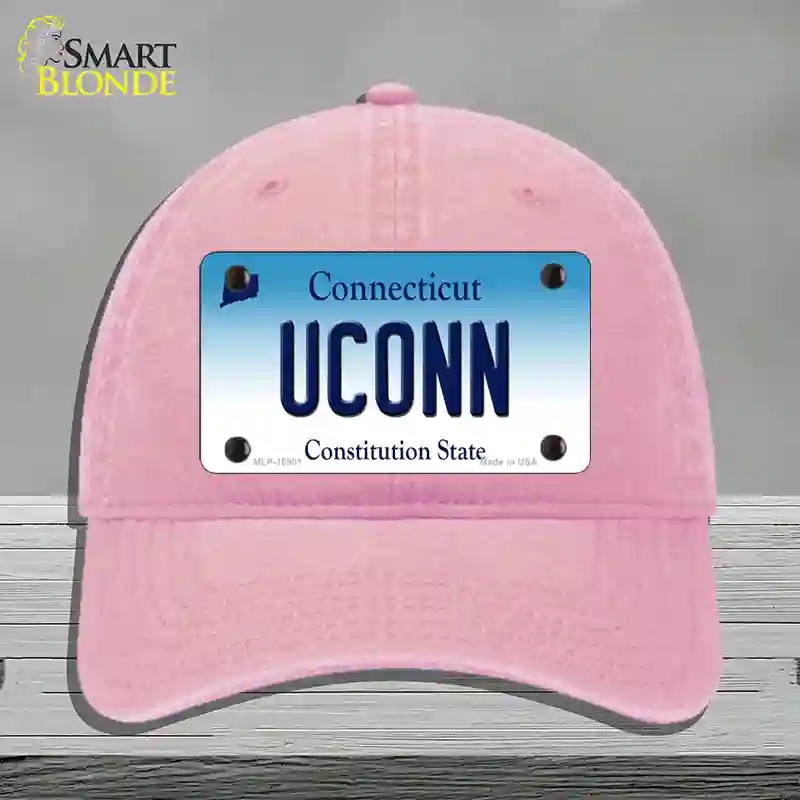 HAT12-MLP-10901 UConn Connecticut Novelty License Plate Hat, Unconstructed Cotton - Pink