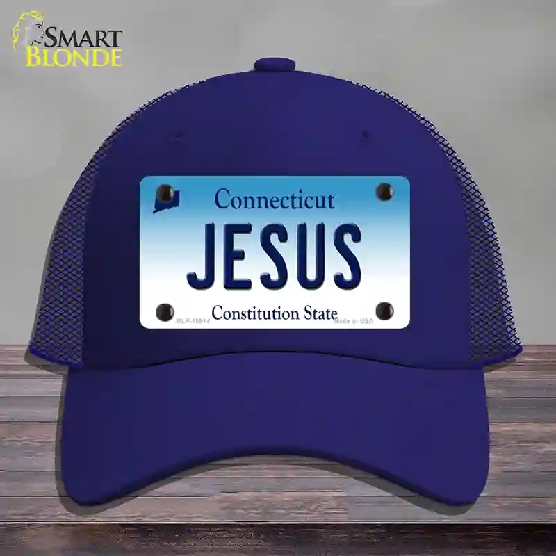HAT18-MLP-10914 Jesus Connecticut Novelty License Plate Hat, Mesh - Royal Blue
