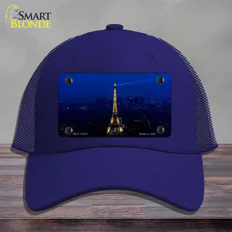 HAT18-MLP-11250 Eiffel Tower Night with City Skyline Novelty License Plate Hat, Mesh - Royal Blue