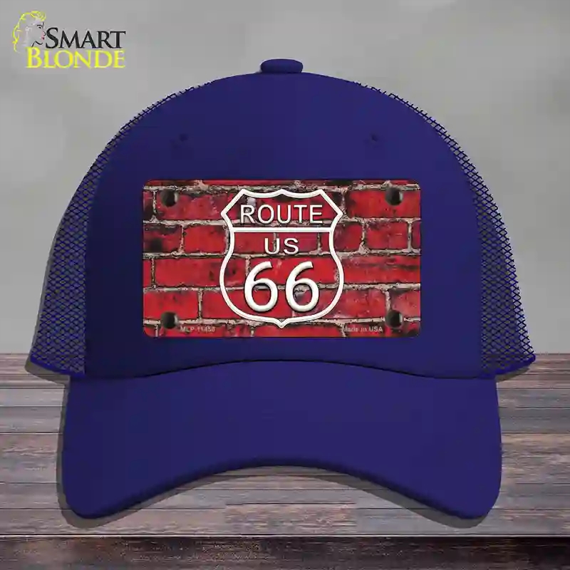 HAT18-MLP-11458 Route 66 Red Brick Wall Novelty License Plate Hat, Mesh - Royal Blue