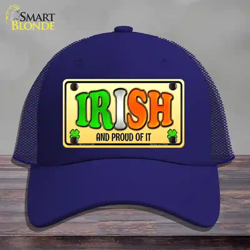HAT18-MLP-11740 Irish & Proud Novelty License Plate Hat, Mesh - Royal Blue