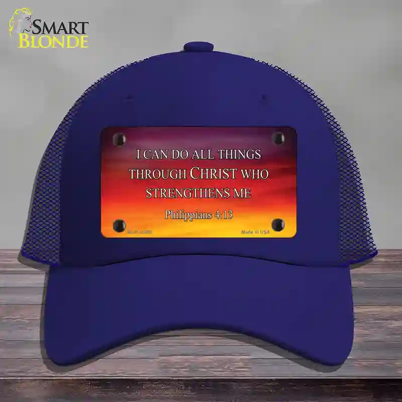 HAT18-MLP-11885 Philippians 4 13 Novelty License Plate Hat, Mesh - Royal Blue