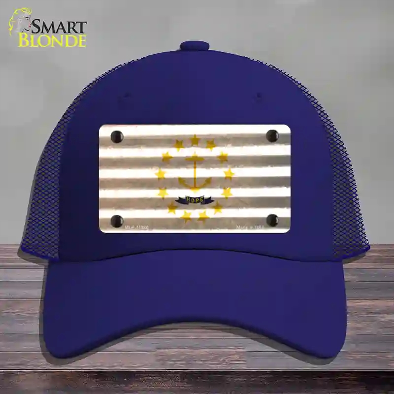 HAT18-MLP-11980 Rhode Island Corrugated Flag Novelty License Plate Hat, Mesh - Royal Blue