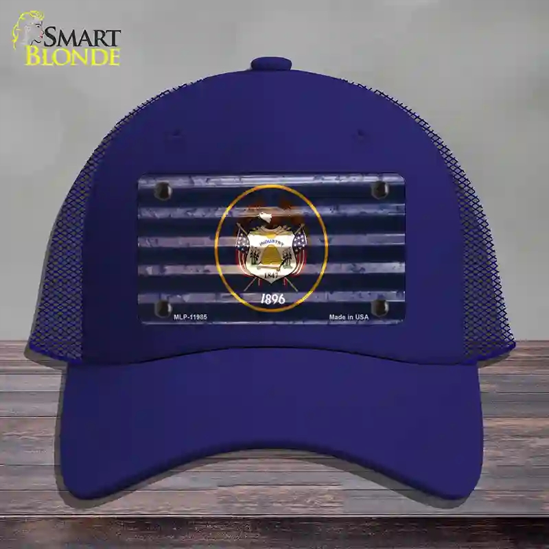 HAT18-MLP-11985 Utah Corrugated Flag Novelty License Plate Hat, Mesh - Royal Blue