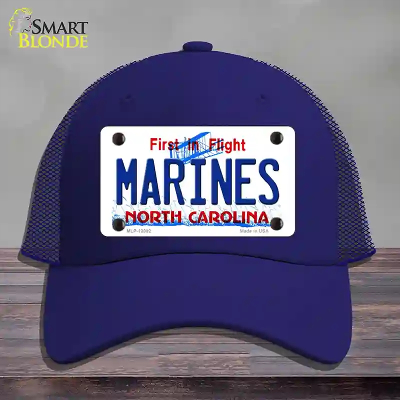 HAT18-MLP-12092 Marines North Carolina State Novelty License Plate Hat, Mesh - Royal Blue