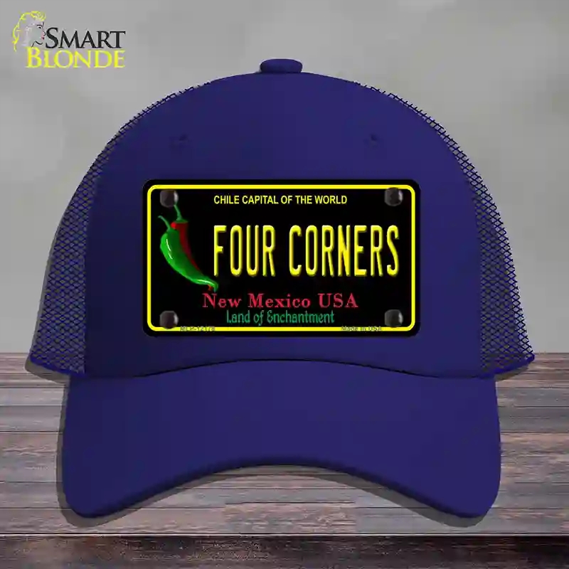 HAT18-MLP-12178 Four Corners   Mexico Black Novelty License Plate Hat, Mesh - Royal Blue