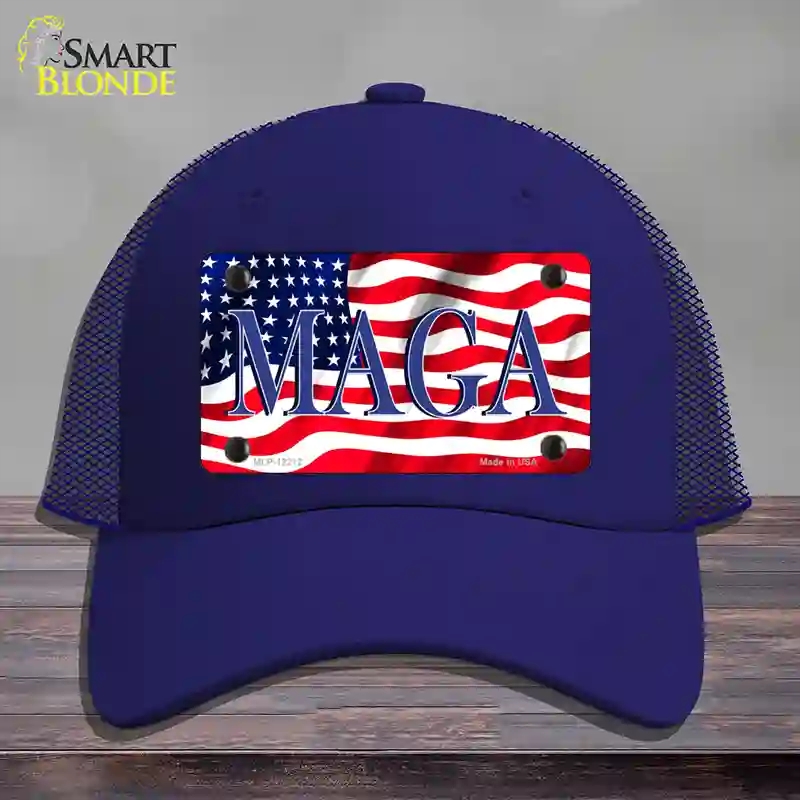 HAT18-MLP-12212 MAGA Flag Novelty License Plate Hat, Mesh - Royal Blue