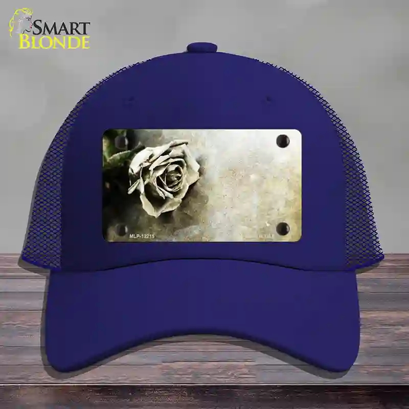 HAT18-MLP-12215 Black & White Rose Novelty License Plate Hat, Mesh - Royal Blue