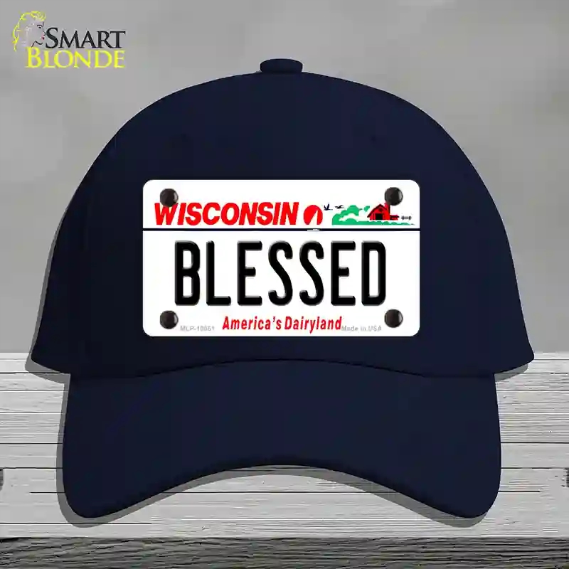 HAT20-MLP-10651 Blessed Wisconsin Novelty License Plate Hat, Cotton - Navy