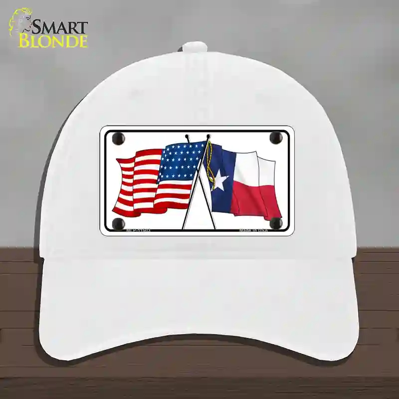 HAT14-MLP-11503 Texas Crossed US Flag Novelty License Plate Hat, Unconstructed Cotton - White