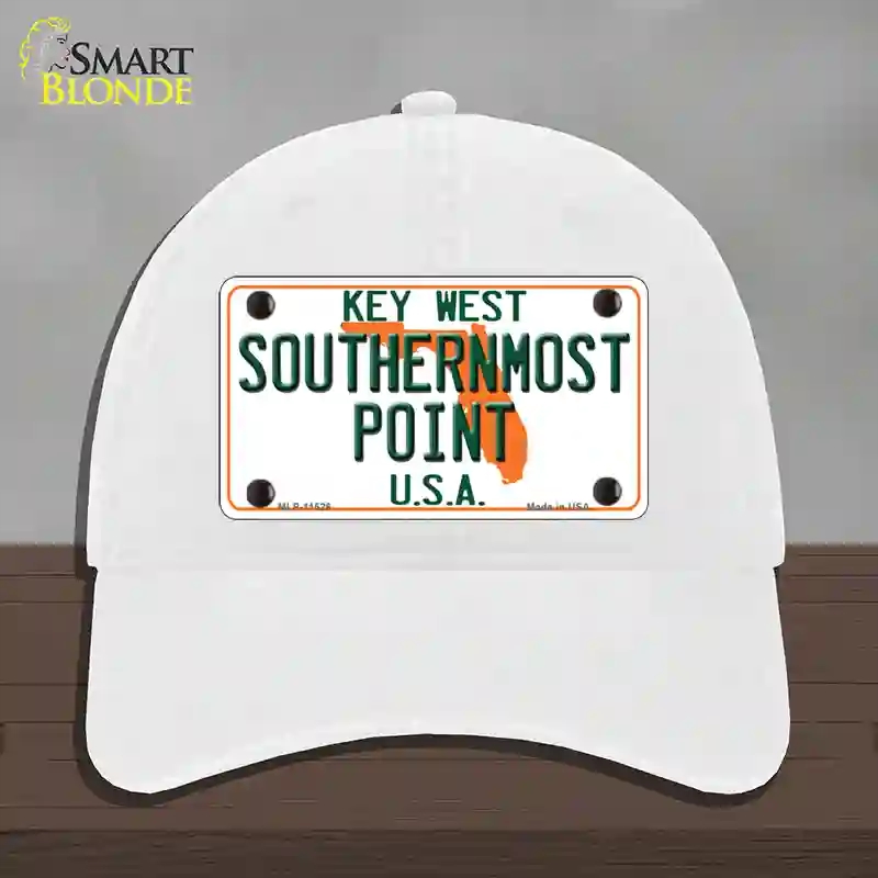 HAT14-MLP-11526 Key West Southernmost Point Novelty License Plate Hat, Unconstructed Cotton - White