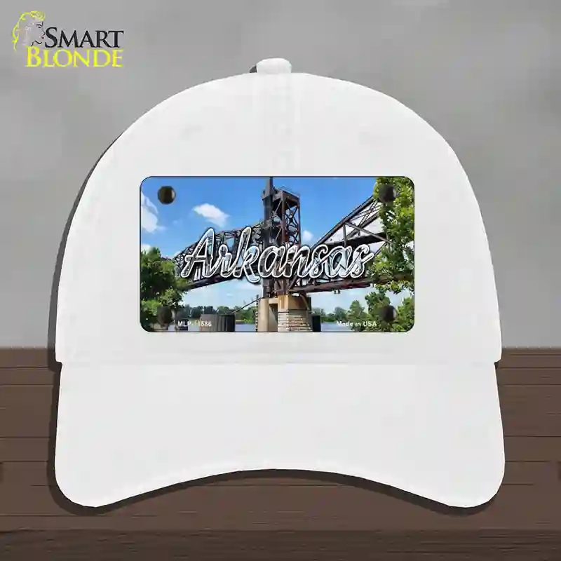 HAT14-MLP-11586 Arkansas Rusty Bridge State Novelty License Plate Hat, Unconstructed Cotton - White