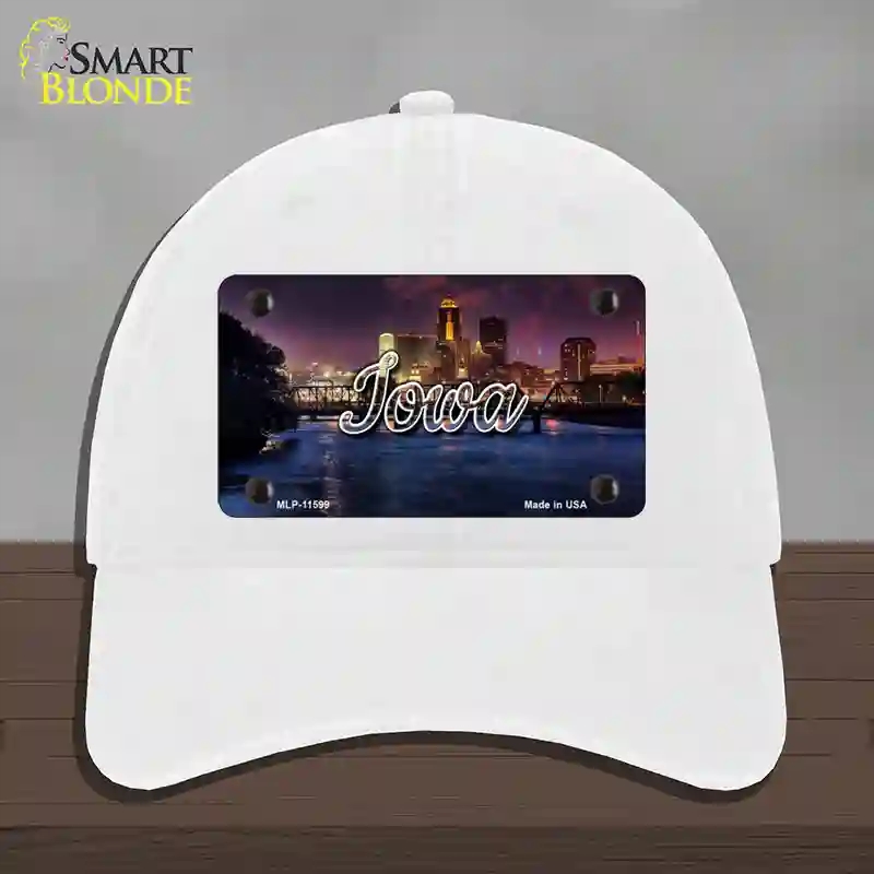 HAT14-MLP-11599 Iowa Bridge City Lights State Novelty License Plate Hat, Unconstructed Cotton - White