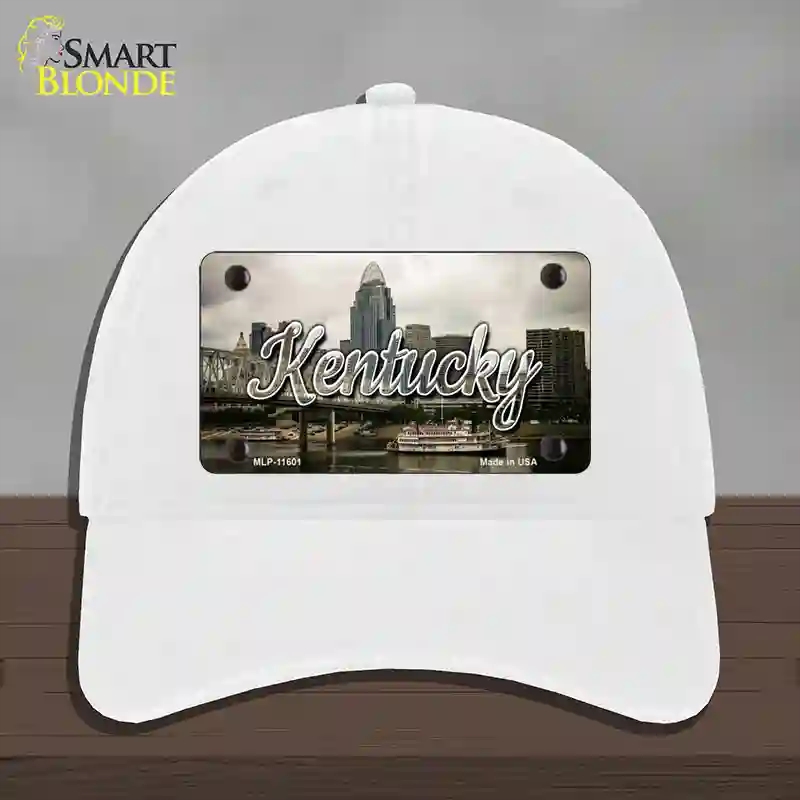 HAT14-MLP-11601 Kentucky City Skyline State Novelty License Plate Hat, Unconstructed Cotton - White