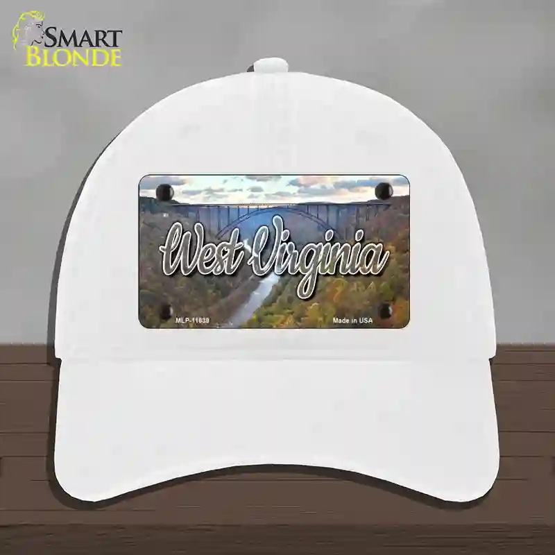 HAT14-MLP-11639 West Virginia River Bridge State Novelty License Plate Hat, Unconstructed Cotton - White