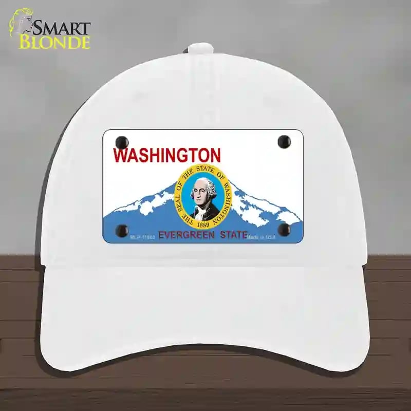 HAT14-MLP-11683 Washington Seal & State Novelty License Plate Hat, Unconstructed Cotton - White