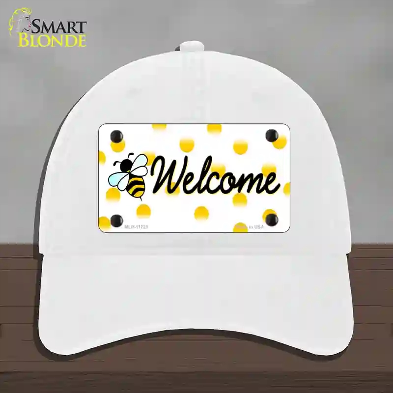 HAT14-MLP-11721 Welcome Bee Novelty License Plate Hat, Unconstructed Cotton - White