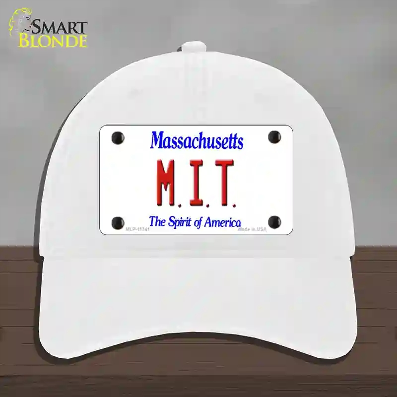 HAT14-MLP-11741 MIT Massachusetts State Novelty License Plate Hat, Unconstructed Cotton - White