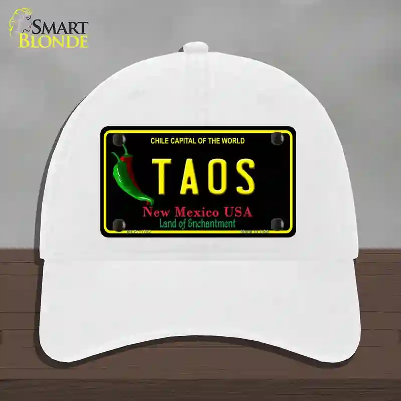 HAT14-MLP-11752 Taos   Mexico Black State Novelty License Plate Hat, Unconstructed Cotton - White