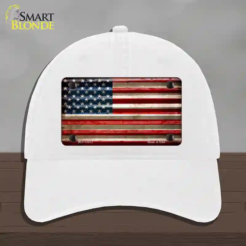 HAT14-MLP-11812 American Flag Corrugated Novelty License Plate Hat, Unconstructed Cotton - White