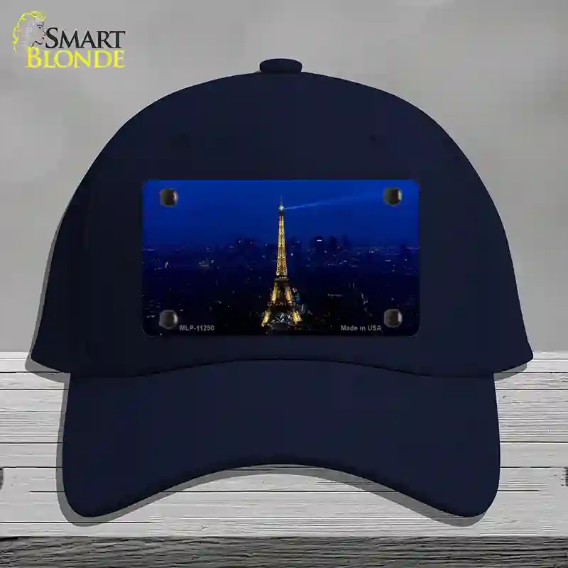 HAT20-MLP-11250 Eiffel Tower Night with City Skyline Novelty License Plate Hat, Cotton - Navy