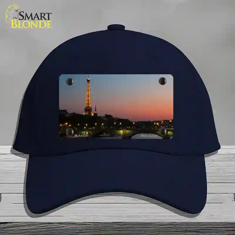 HAT20-MLP-11251 Eiffel Tower Night with River & Bridge Novelty License Plate Hat, Cotton - Navy
