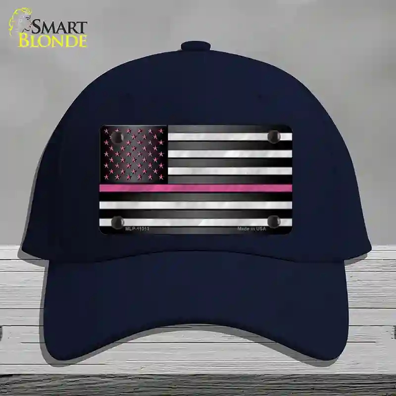 HAT20-MLP-11313 Thin Pink Line with Stars Novelty License Plate Hat, Cotton - Navy